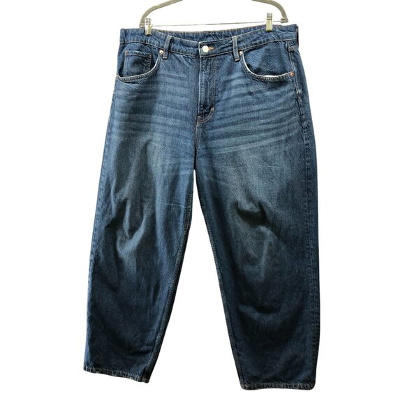 H&M Super Baggy Low Waist Jeans Womens 16 Blue Loose Fit Medium Wash Wide Leg - Picture 1 of 11